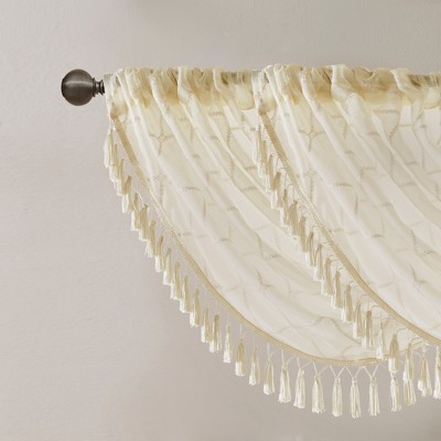 Ivory Sheer Embroidered Waterfall Valance with Tassels