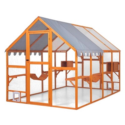 COZIWOW Large Catio Outdoor Cat Enclosure with Full Cover, Window, 53.5 Square Foot, Orange