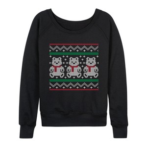 Women's - Instant Message - Teddy Bear Ugly Sweater Lightweight French Terry Wide Neck Long Sleeve Graphic Shirt - 1 of 4