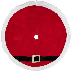 Northlight 48" Red and White Velveteen Santa Claus Belt Buckle Christmas Tree Skirt - 1 of 4