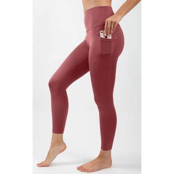 Yogalicious - Women's Carbon Lux High Waist Elastic Free Side Pocket 7/8 Ankle Legging - Rouge Blush - Medium