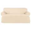 Heavy Weight Cotton Canvas T Cushion Loveseat Slipcover Natural - Sure Fit: Durable, Indoor, Front Tie Closure - 2 of 3