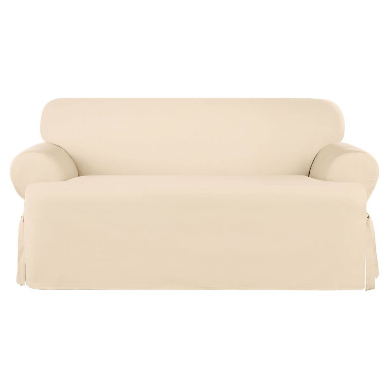 Heavy Weight Cotton Canvas T Cushion Loveseat Slipcover Natural - Sure Fit, 2 of 4