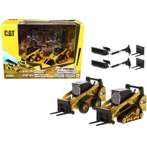 Set of 2 pcs CAT Caterpillar 272D2 Skid Steer Loader & 297D2 Compact Track Loader & Accessories 1/64 Models by Diecast Masters - 1 of 4