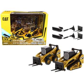 Set of 2 pcs CAT Caterpillar 272D2 Skid Steer Loader & 297D2 Compact Track Loader & Accessories 1/64 Models by Diecast Masters