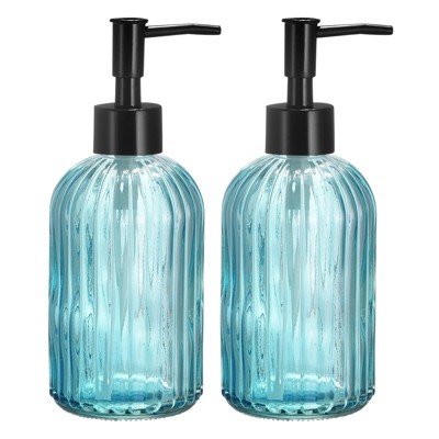Unique Bargains Large Capacity Glass Soap Dispenser With Durable Black Pump 2 Pcs