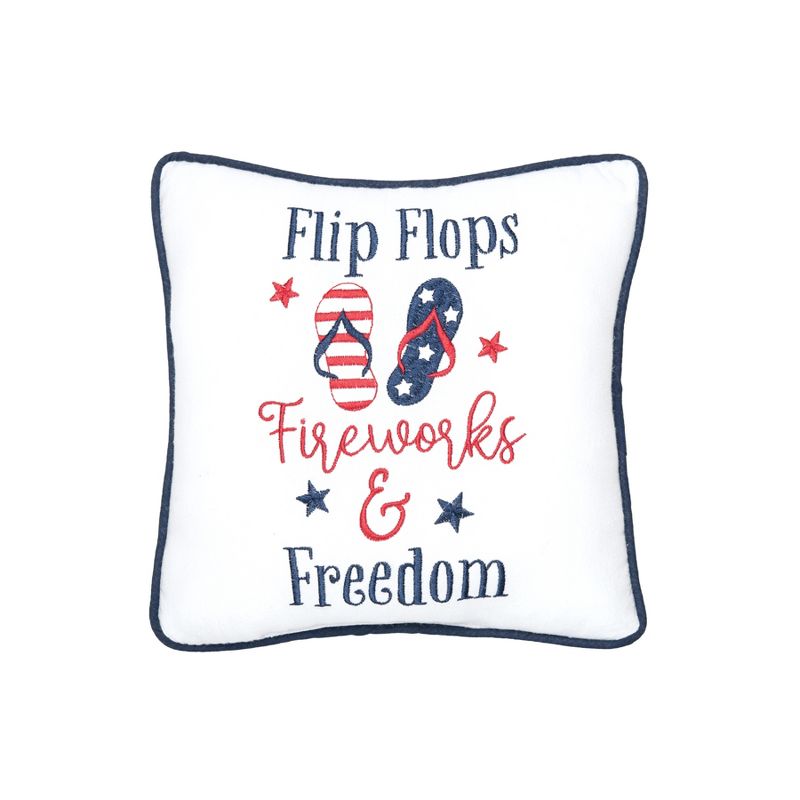 C&F Home 10" x 10" Flip Flops, Fireworks 4th of July Patriotic Embroidered Square Accent Pillow, 1 of 4