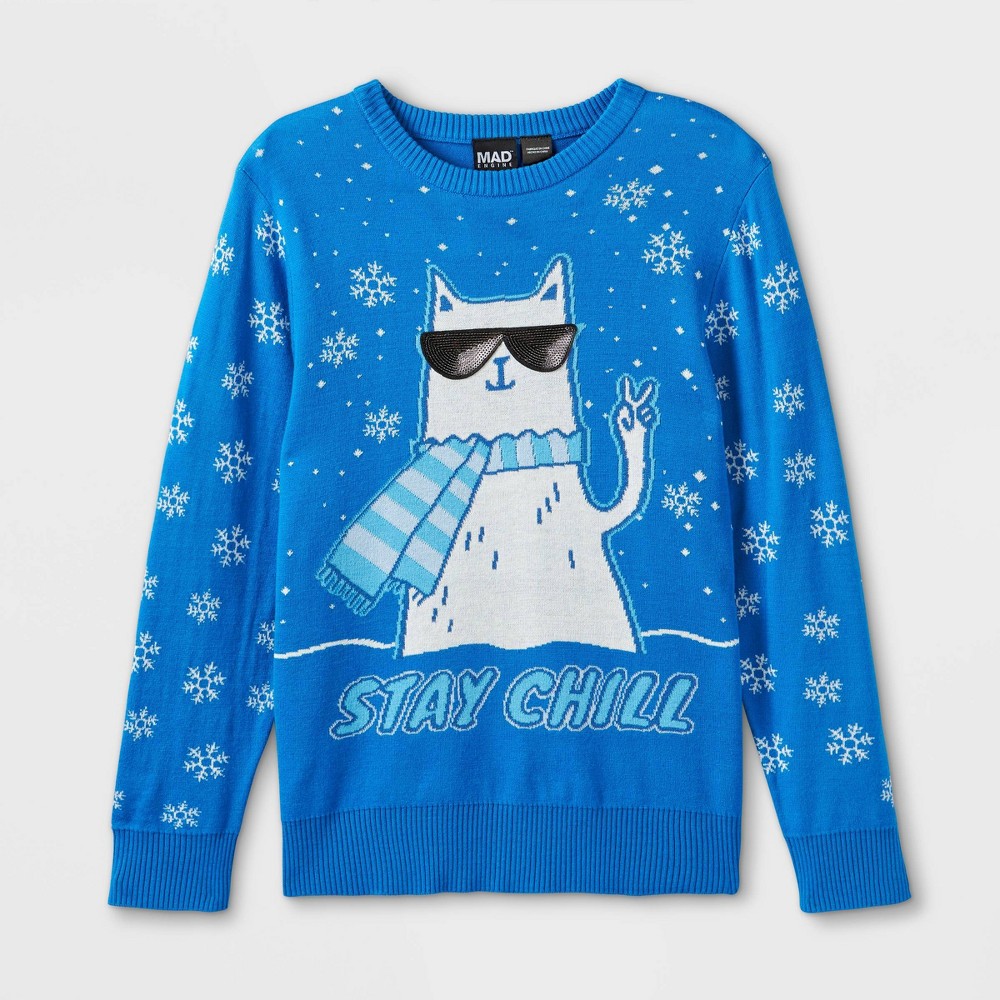 XS Kids' Stay Chill Cat Pullover Sweater - Blue XS