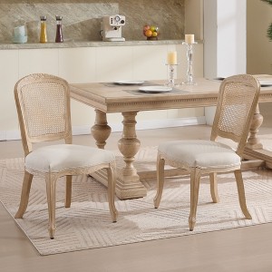 NicBex French Country Dining Chairs Set of 2 with Upholstered/Nature Rattan Backrest,Rustic Weathered Kitchen Chairs,Living Room Chairs - 1 of 4