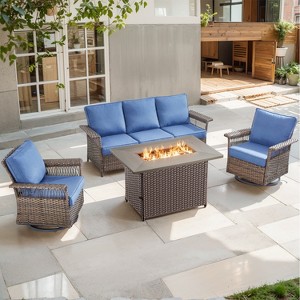 Belord Outdoor Furniture Set with Fire Pit Table - 4 Pieces Patio Furniture Set with Outdoor Couch Swivel Patio Chairs and 50000BTU Fire Pit - 1 of 4