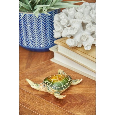 Glossy Green Resin Sea Turtle Coastal Figurine 5.5 Inches
