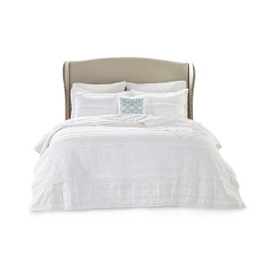 Gulches Full/Queen 4 Piece Microfiber Reversible Ruffle Quilt Set with Throw Pillow White - 1 of 4