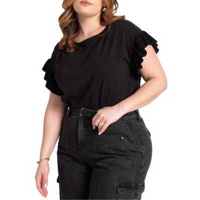 ELOQUII Women's Plus Size Ruffle Sleeve Tee