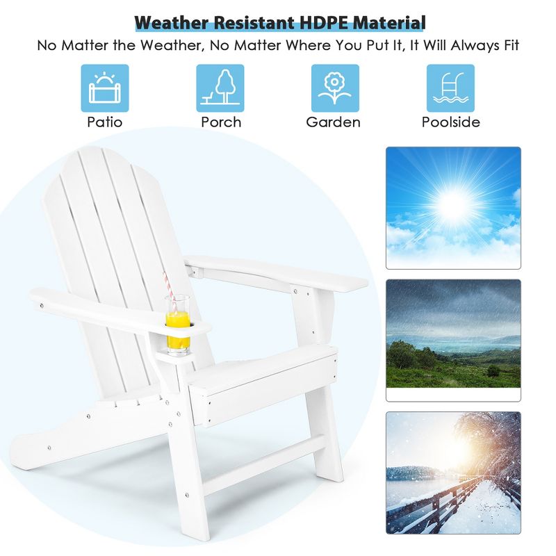 Costway 2PCS Patio Adirondack Chair Side Table Set Weather Resistant Cup Holder, 5 of 9