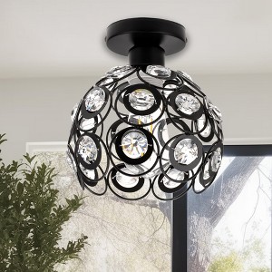 YANSUN 7 in. 1-Light Black Semi Flush Mount Ceiling Light Fixture with Antique Metal Crystal Shade - 1 of 4