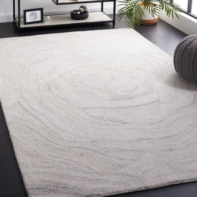 Light Grey and Beige Abstract Handmade Wool Rug, 4' x 6'