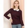 INSPIRE CHIC Women's Peter Pan Collar Contrast Puff Sleeve Plaid Blouse - 2 of 4