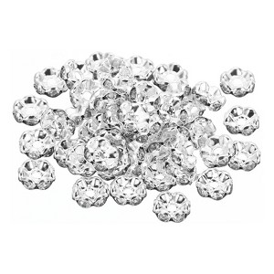 Unique Bargains Rhinestone Small Round Bulk Glass Spacer Beads for Jewelry Making Silver 0.31" 100 Pcs - 1 of 4