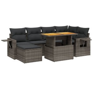 vidaXL Garden Sofa Set Grey, Dark Grey, Natural Wood Tone - 1 of 4