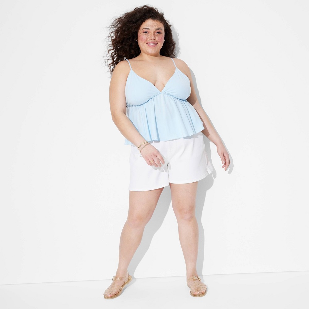 Women's Ruffle Babydoll Cami - Wild Fable™ Light Aqua Blue 4X: Cotton-Spandex Blend, Deep V Neck, Sleeveless, Plus Size