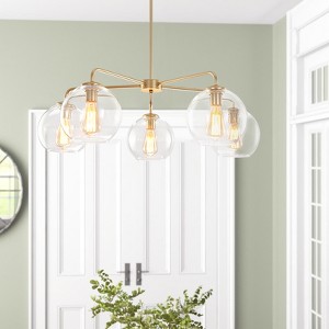 Rennnsan Orvani 33" W 5 -Light Glass Dimmable Contemporary Bubble Chandelier in Gold & Black - 1 of 4