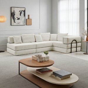 118.2" Oversized Corduroy L-Shaped Sectional Sofa, 6 Pillows, Modular - 1 of 4