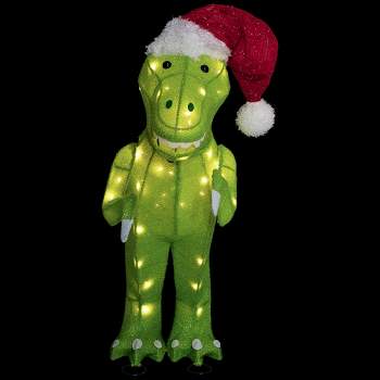 Northlight 30" LED Lighted Tinsel Santa T-Rex Dinosaur Outdoor Christmas Decoration