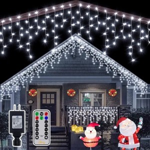 Ollny 486 LED Cool White Christmas Icicle Lights (Clear Cable, Plug in, 8 Modes), Connectable up to 3 Sets - 1 of 4