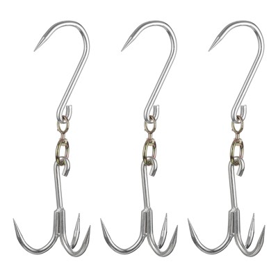 Unique Bargains Carbon Steel Swivel Corrosion-resistant Three-Prong Meat Hooks 3 Pcs