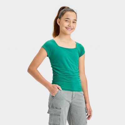 Girls' Short Cap Sleeve Side Shirred T-Shirt - art class™