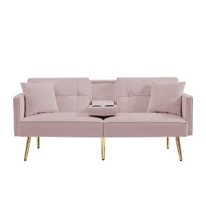 NicBex 69.2 Inch Velvet Futon Sofa Bed with 2 Hidden Cup Holders and 2 Pillows for Living Room,Office,Apartment - 1 of 4