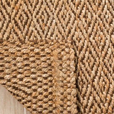 Hand-Knotted Geometric Jute 5' Square Area Rug in Natural/Brown