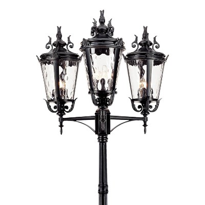 Marseille 100" Textured Black Metal and Glass 3-Light Outdoor Post Lantern
