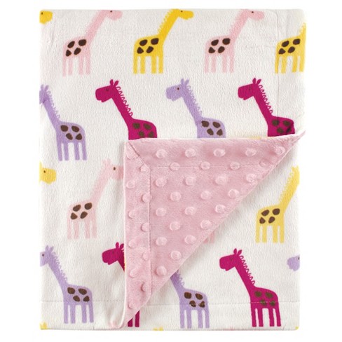 Taggies Pink Green Giraffe Plush Velour Baby Blanket Soft Hard to