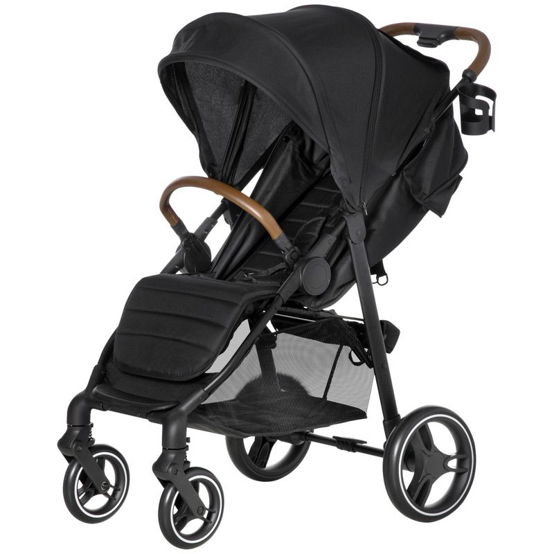 Qaba Lightweight Baby Stroller w/ One Hand Fold, Toddler Travel Stroller w/ Cup Holder, All Wheel Suspension, Adjustable Backrest Footrest, 5 of 9