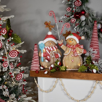 Festive LED Lighted Gingerbread Snowman with Red Mittens