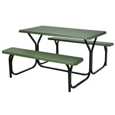 Tangkula Outdoor Picnic Table Bench Set Patio Camping Table w/Steel Frame & Wood Texture Tabletop for Garden