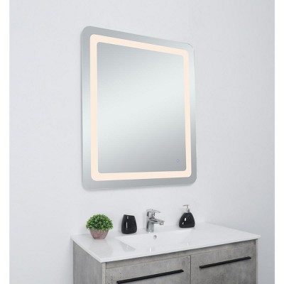 Glossy White Rectangular LED Bathroom Vanity Mirror with Silver Frame