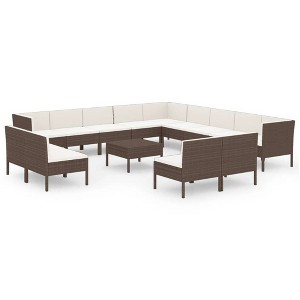 vidaXL Garden Lounge Set Patio Sectional Sofa Couch Outdoor Poly Rattan Brown - 1 of 4