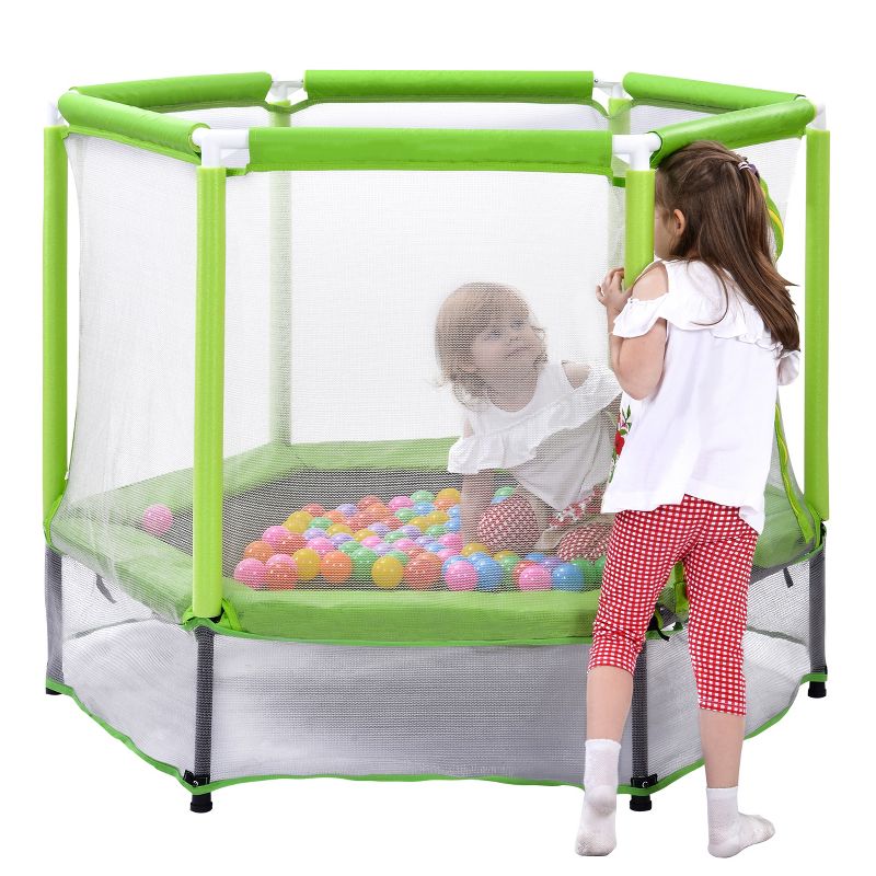 4.58FT Toddlers Indoor Outdoor Mini Trampoline with Safety Enclosure Net and Balls - ModernLuxe, 4 of 11