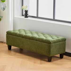 Lyngins Tufted Storage Ottoman Bench with Rubber Wood Legs, Upholstered Ottoman with Storage, Entryway Bench with Soft-Close Hinges, Foot Stool - 1 of 4