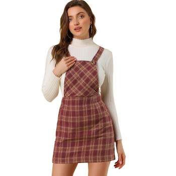 Allegra K Women's Plaid Print Adjustable Strap Casual Suspender Dress