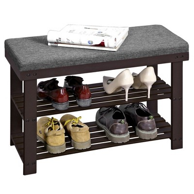 28" Black and Gray Bamboo Shoe Bench with Storage