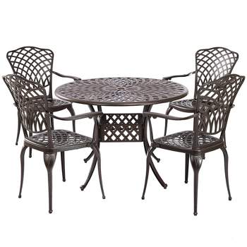 Kinger Home Arden 5-Piece Outdoor Dining Table Set with a Cast Aluminum Frame, Bronze