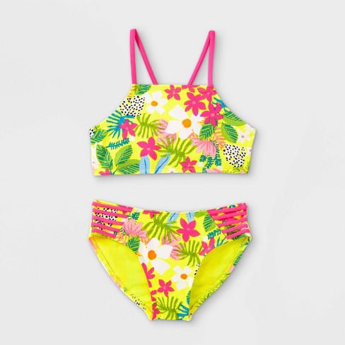 Girls Floral Print High Neck Bikini Set Art Class Yellow Target