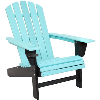 Sunnydaze All-Weather HDPE Outdoor Patio Adirondack Chair with Drink Holder, Turquoise and Black