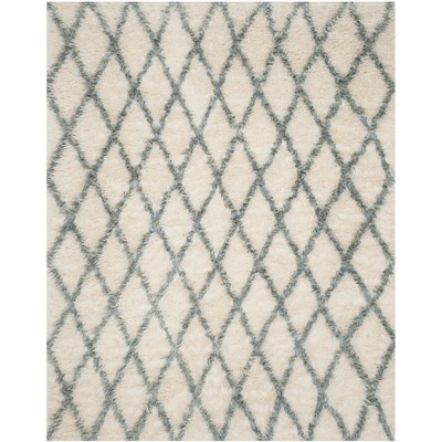 Ivory and Blue Hand-Knotted Wool 9' x 12' Rug
