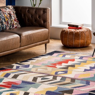 Bohemian Brilliance Hand Tufted Multicolor Wool Geometric Rug 8' x 10'