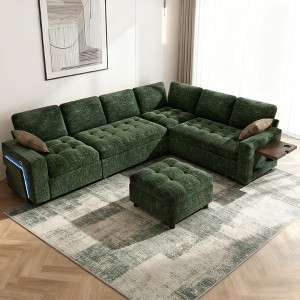 Vipbear 7-Seat Sectional Sleeper Sofa Bed with Pull Out Bed,Chenille L-Shaped Sleeper Couch with Ottoman/Adjustable Backrest/LED,Tool-Free Assembly - 1 of 4