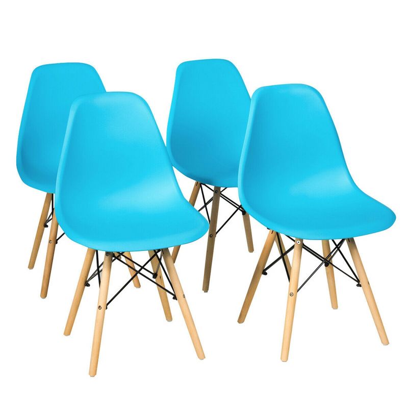Costway Set of 4 Modern Dining Side Chair Armless Home Office w/ Wood Legs White/Black/Blue, 1 of 11